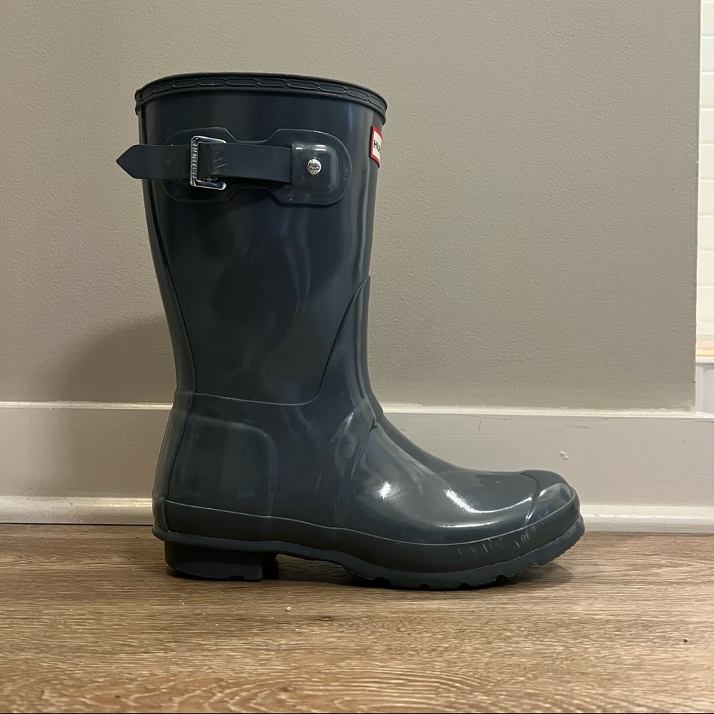 Hunter Short Glossy Adjustable Rain Boots Gull Grey Women’s Size 8 - Picture 3 of 7
